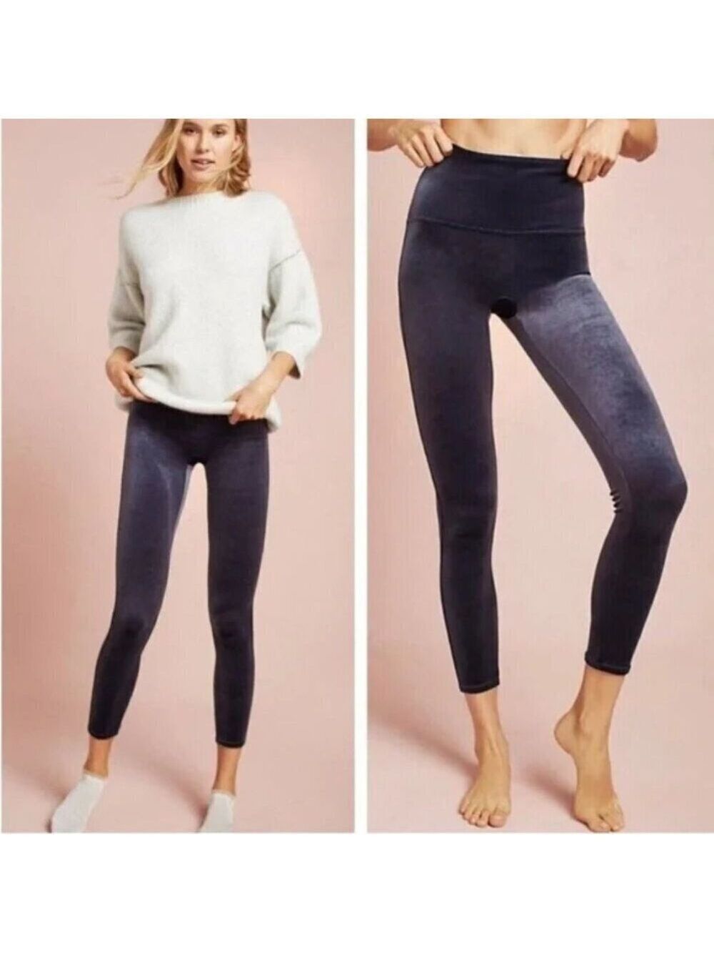 SPANX Slate Blue High-Waisted Velvet Velour Leggings Size Medium